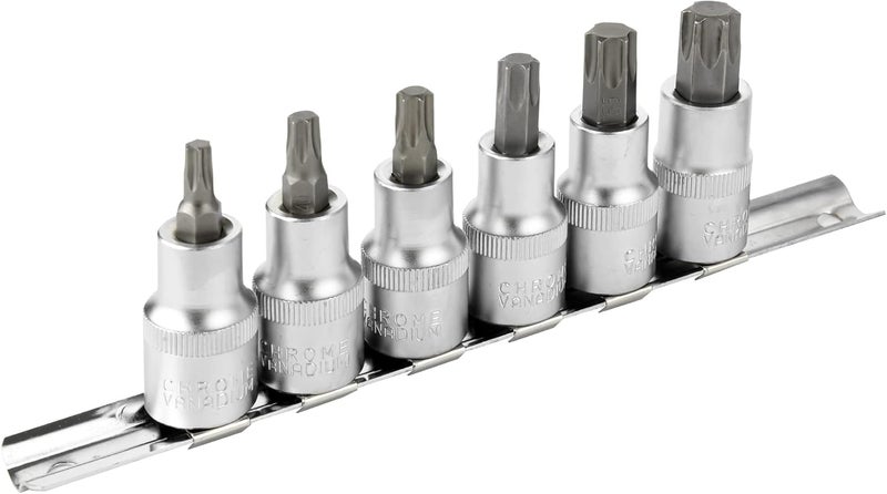 DAZCOS Torx Bit Socket Set, 1/2" Drive, 6 Pieces Star Bit Socket Set, T30 - T60, S2 Alloy Steel Bit and CR-V Drive Socket - Image 1